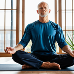 A professional adult male in comfortable athletic wear, fully clothed, modest clothing, appropriate attire, meditating in a minimalist, sunlit studio with soft, natural light filtering through large windows. The atmosphere is serene and contemplative, emphasizing inner peace and mental well-being. The focus is on introspection and psychological strength, with a natural pose. High-resolution, professional photography, perfect anatomy, correct proportions, natural body proportions, well-formed hands, proper finger count. Safe for work, appropriate content, family-friendly.