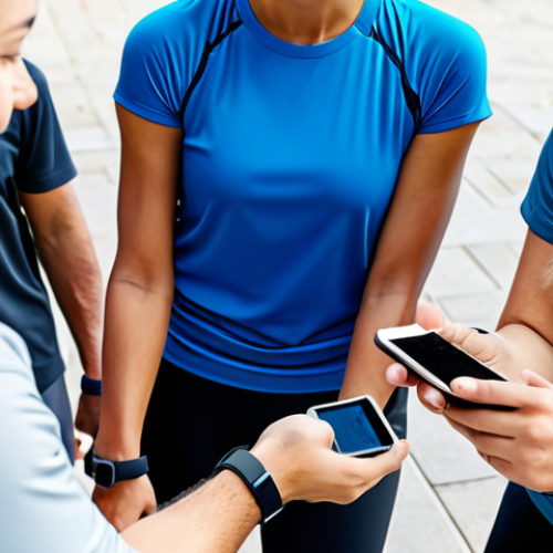 **

"A diverse group of people using various digital health devices (smartwatch, smartphone app), fully clothed in activewear or casual attire, in a bright, modern setting, showcasing the use of technology for fitness tracking and health management, safe for work, appropriate content, well-formed hands, natural body proportions, professional, modest, family-friendly."

**