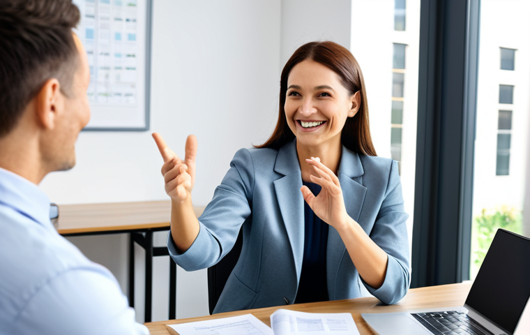 **

"A health coach, smiling warmly, fully clothed in professional attire, sitting across from a client in a bright, modern office. The coach is gesturing supportively. The scene emphasizes a friendly and encouraging atmosphere, safe for work, appropriate content, professional, modest, family-friendly, perfect anatomy, correct proportions, natural pose, well-formed hands, proper finger count, natural body proportions."

**