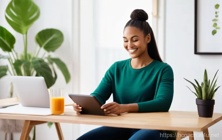 건강코칭 전문가의 사례 연구 - **Prompt:** A diverse young professional in a modern, organized home office is engaged in a personal...