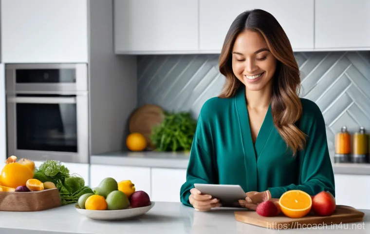 건강코칭과 운동 처방의 연계성 - A woman in her late 20s to early 30s with a radiant, healthy glow, dressed in comfortable, stylish l...