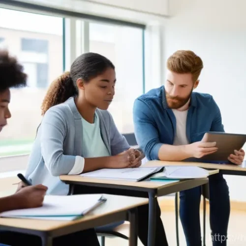 Home 15 건강코칭의 자격증 요구사항 - A group of diverse university students, both male and female, in a bright, modern classroom. They ar...